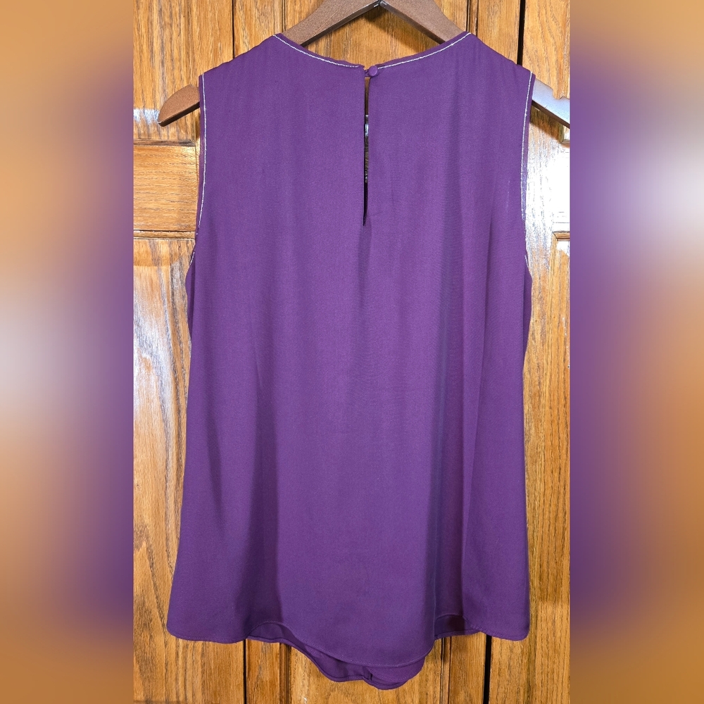 White House Black Market Sleeveless Plum Crewneck Shell Silver Detail Blouse 8 - Picture 4 of 4